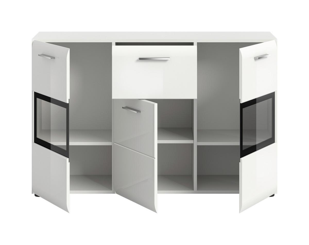 Sideboard Ice Weiß/weiß Hochglanz B: 125 Cm - Weiß Hochglanz/Schwarz, Design, Holzwerkstoff (125/81/37cm) - Livetastic