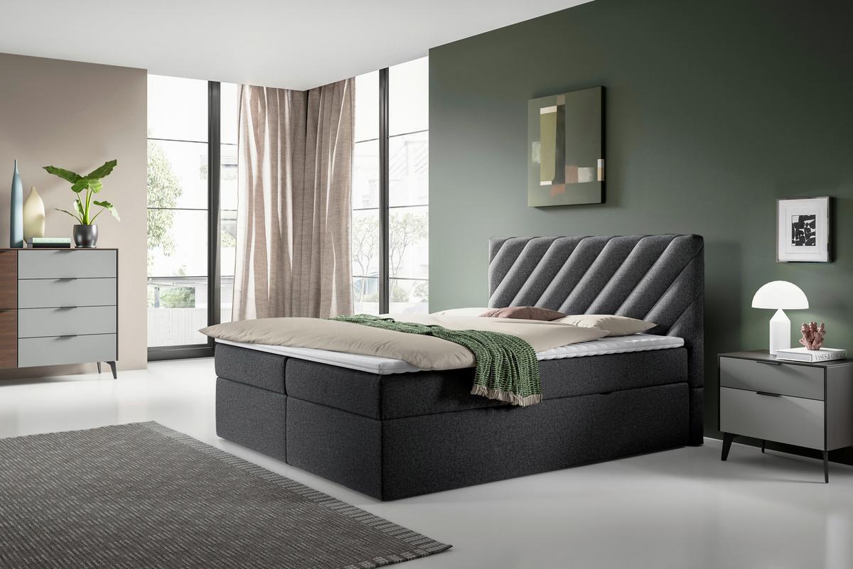 Boxspringbett mit Topper Anthrazit 180x200 cm Gusto - Anthrazit/Schwarz, MODERN, Textil (180/200cm) - MID.YOU