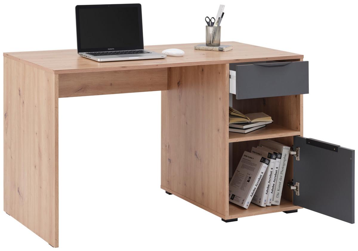 Schreibtisch Palermo 2 Weiß/salbeigrün, B: 120 Cm - Anthrazit/Eiche Artisan, Trend, Holzwerkstoff (120/73,5/60cm)