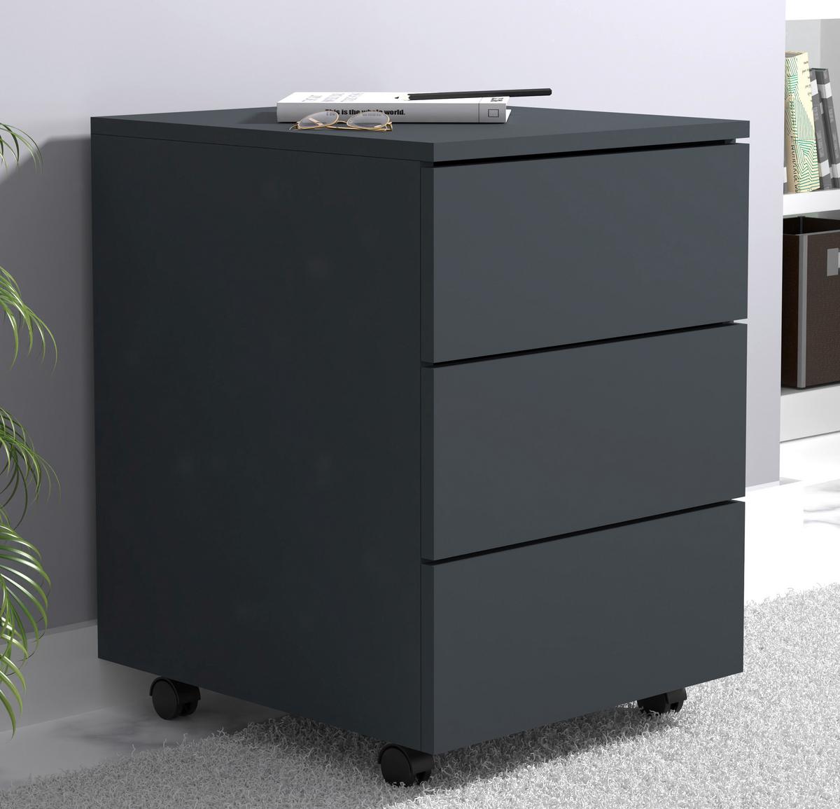 Rollcontainer Anthrazit Dalrosa 39x55x45 Cm - Anthrazit, MODERN, Holzwerkstoff/Kunststoff (39/55/45cm) - MID.YOU