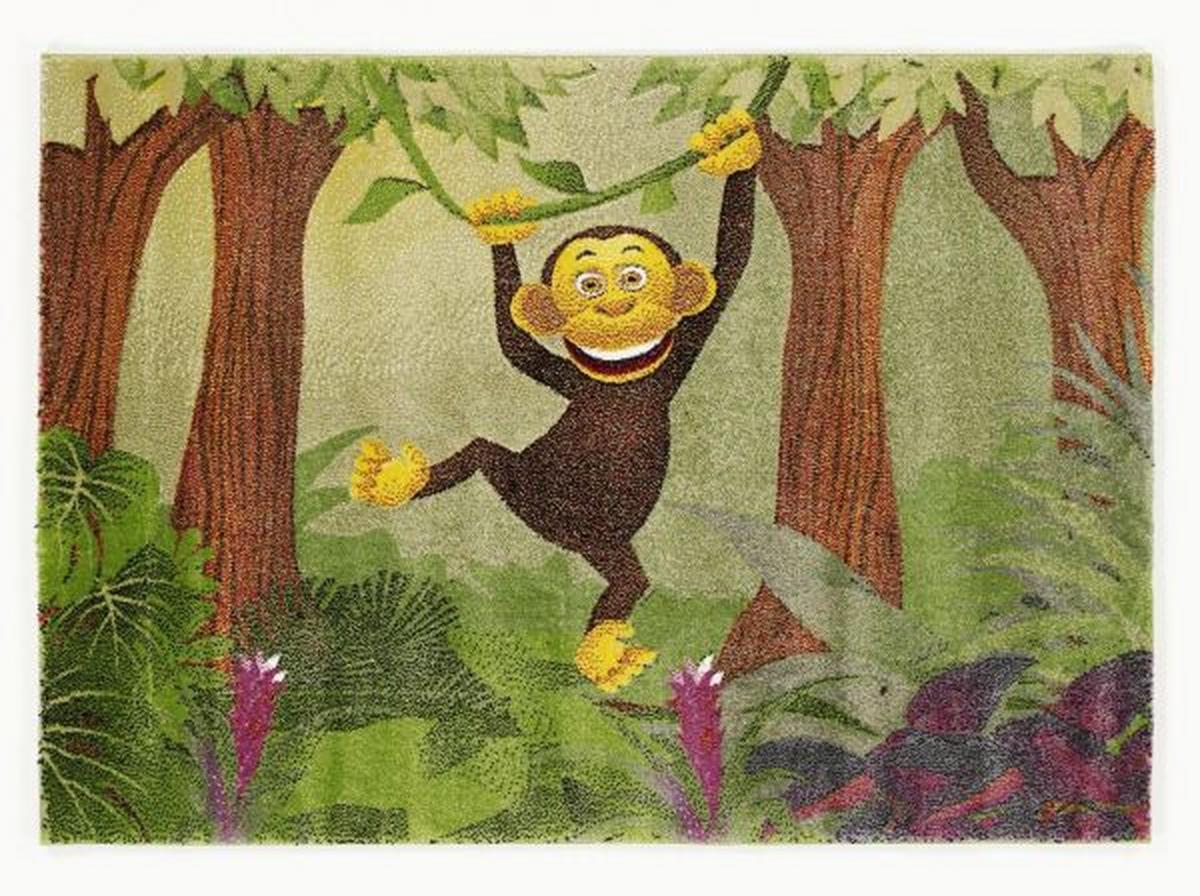 Kinderteppich Affe Grün/Braun Kidsclub Monkey 80x150 cm - Multicolor, Basics, Textil (80/150cm)