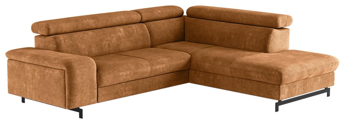 Ecksofa mit Bettkasten Emma Cognac 262x215 cm - Cognac/Schwarz, Textil (262/215cm) - MID.YOU