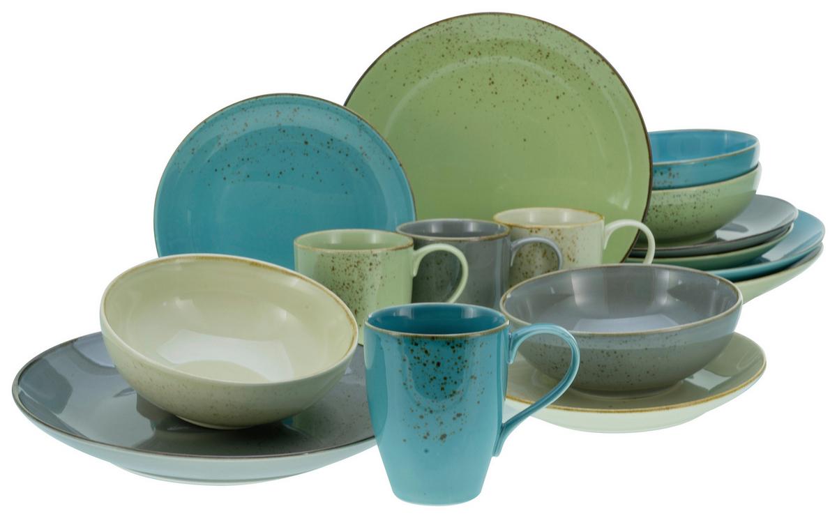 Kombinovaný servis NATURE COLLECTION, 16-dielny - modrá/sivá, Trend, keramika - Creatable