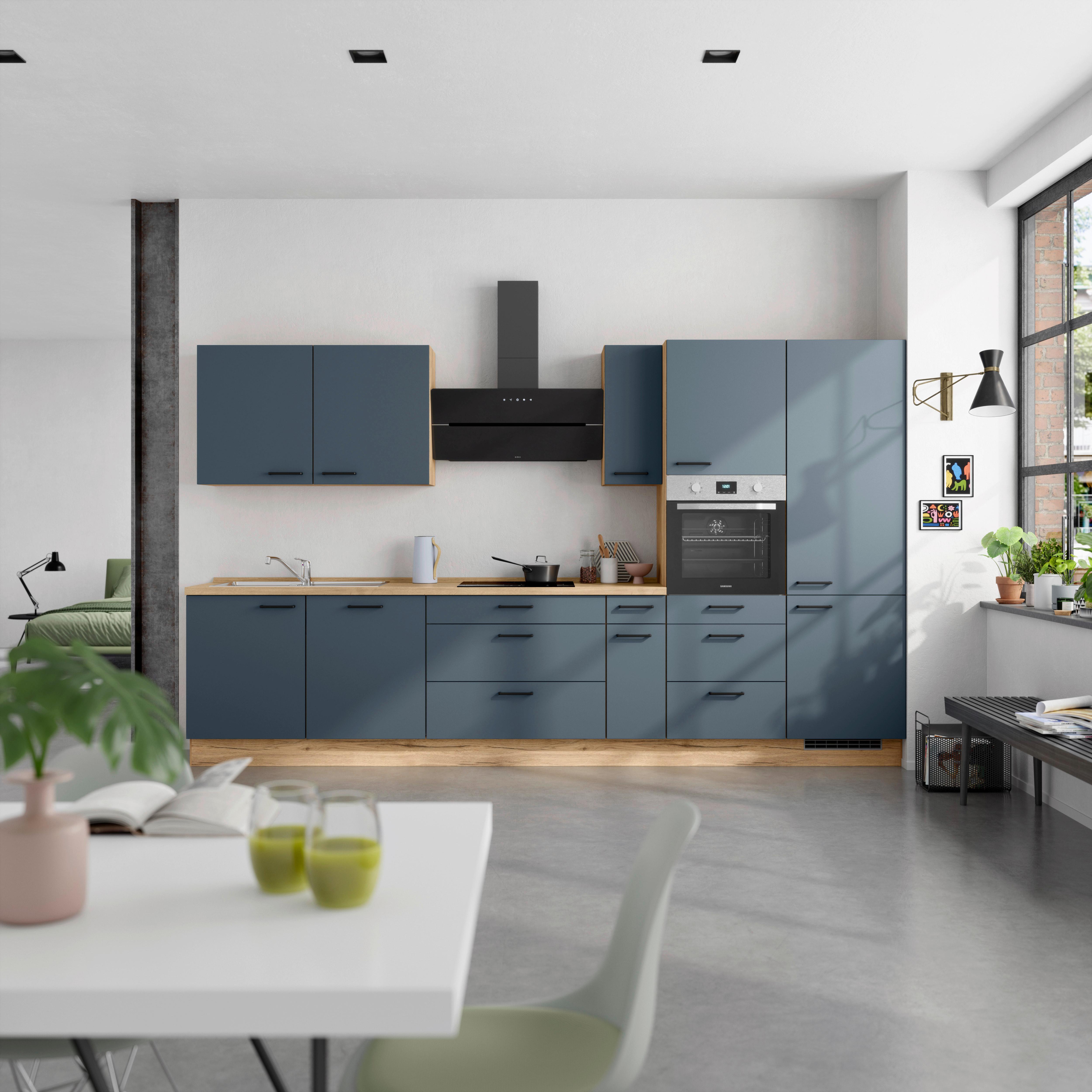 Küchenleerblock Easytouch High-Line, H12 Re. - Blau/Eichefarben, MODERN, Holzwerkstoff (360cm) - Nobilia