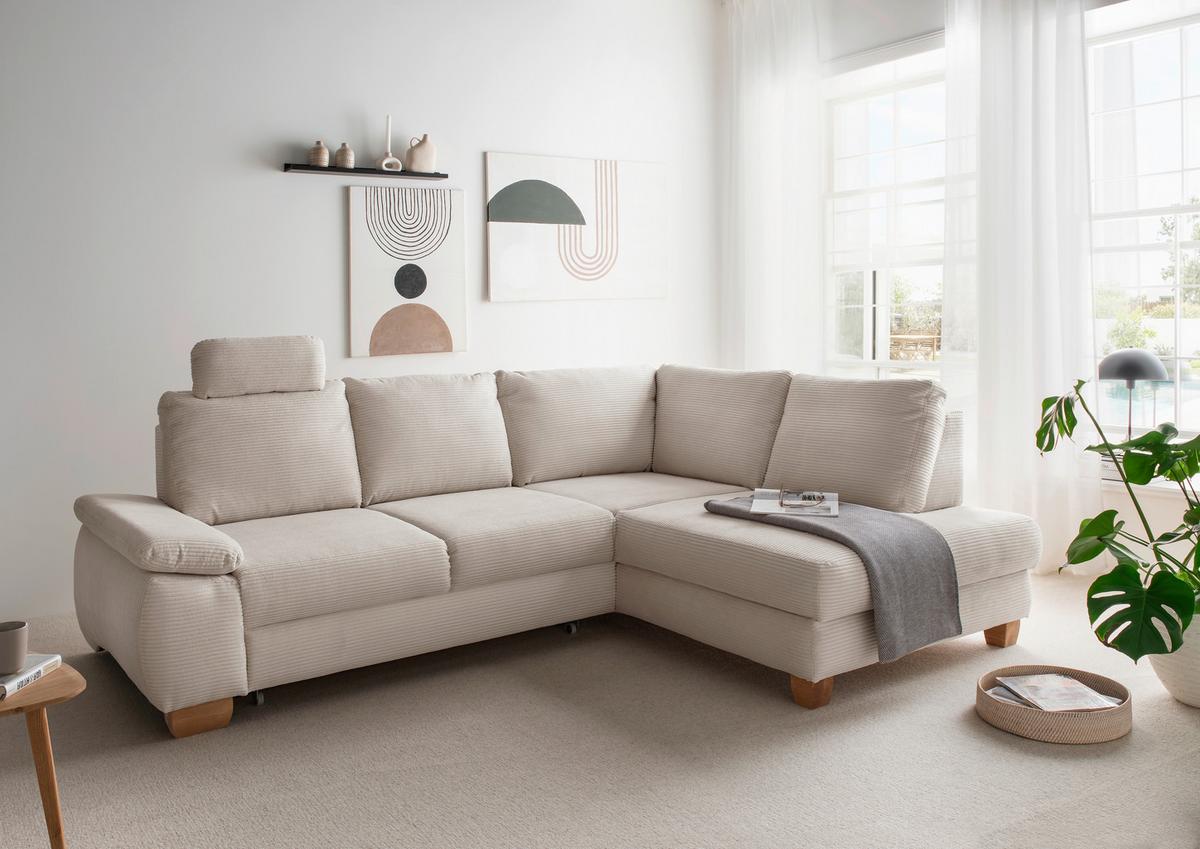 Eckschlafsofa Positano. Beige S: 261x206 Cm - Wildeiche/Beige, MODERN, Textil (261/206cm) - Livetastic