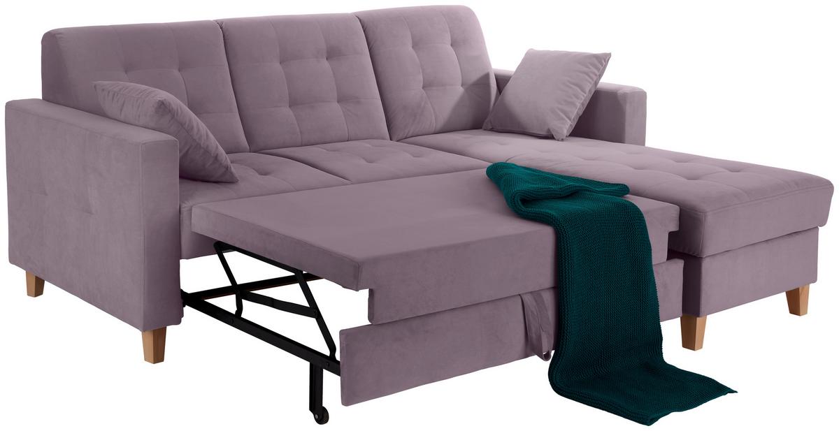 Rohová sedačka BERGEN, oboustranná, šeříkový samet - přírodní barvy/šeříková, Design, dřevo/textil (231/160cm) - Luca Bessoni