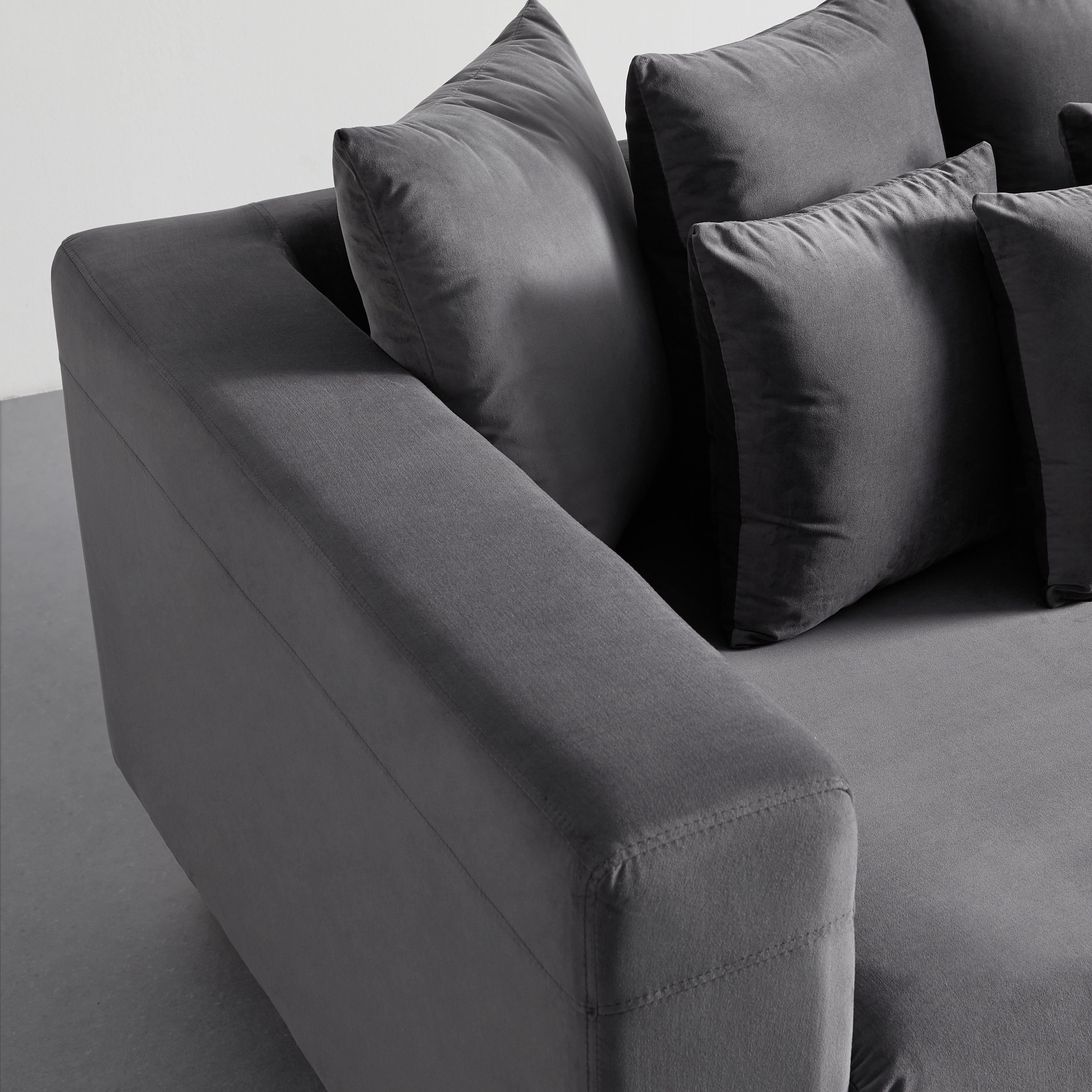 Pohovka s polštáři LENO šedá, sametová - šedá, Moderní, dřevo/textil (229/73/112cm) - Bessagi Home