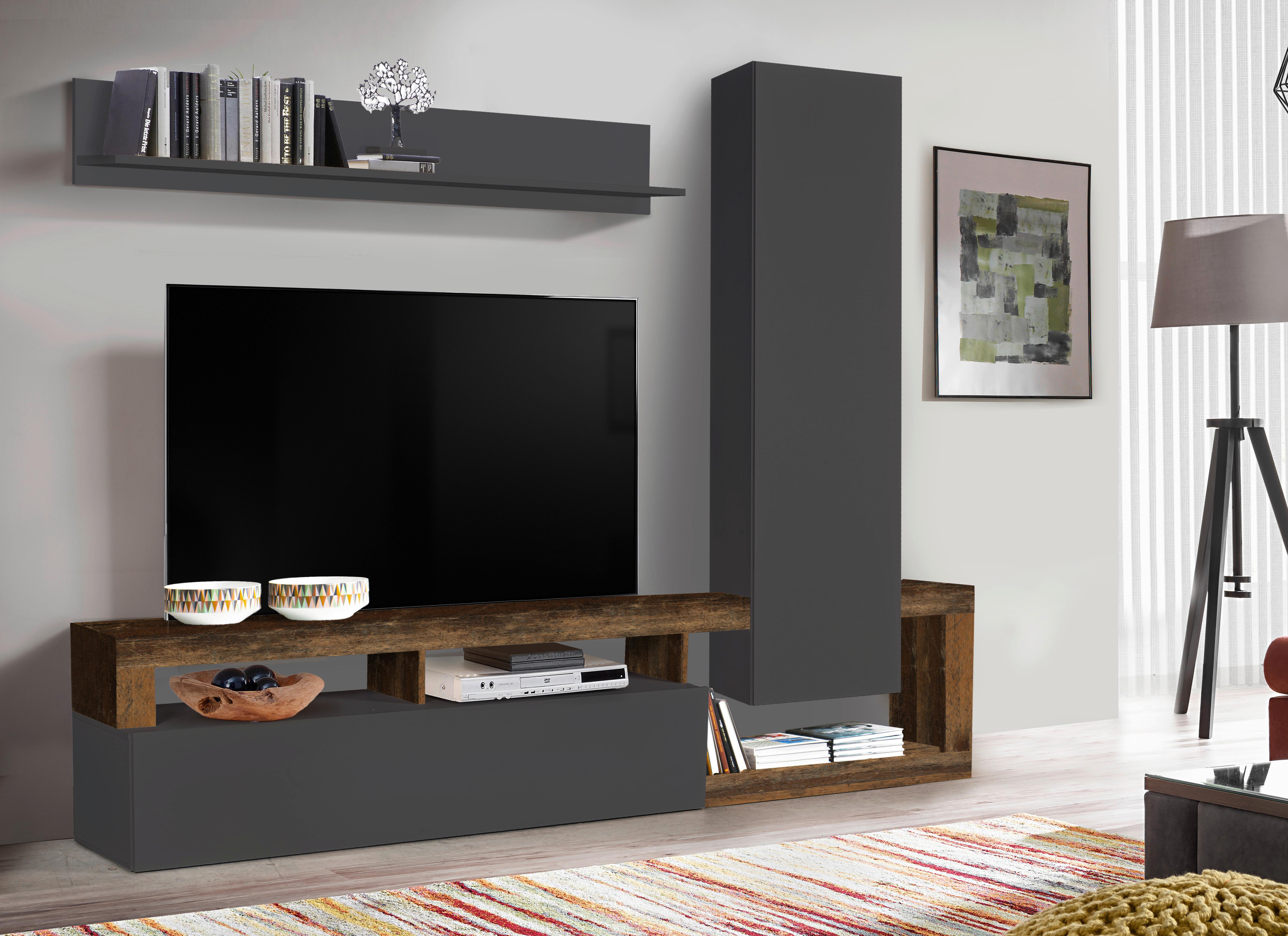 OBÝVACÍ SESTAVA DALLAS - tmavě hnědá/antracitová, Basics, kompozitní dřevo (219/173/35cm)