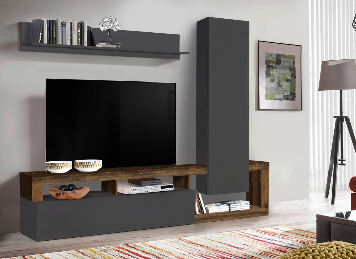 OBÝVACÍ SESTAVA DALLAS - tmavě hnědá/antracitová, Basics, kompozitní dřevo (219/173/35cm)