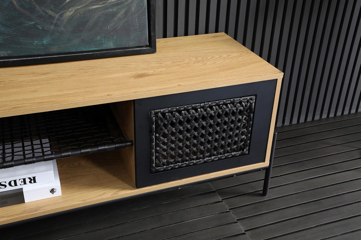 Lowboard Schwarz, Naturfarben B: 161cm - Schwarz/Naturfarben, Design, Holzwerkstoff/Kunststoff (161/47/40cm) - Livetastic