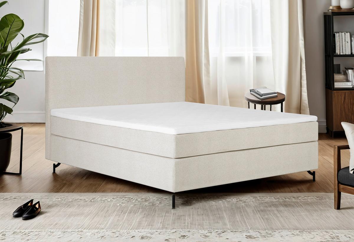 Boxspringbett mit Topper 140x200 cm Linz, Creme - Creme/Schwarz, MODERN, Textil (140/200cm) - MID.YOU