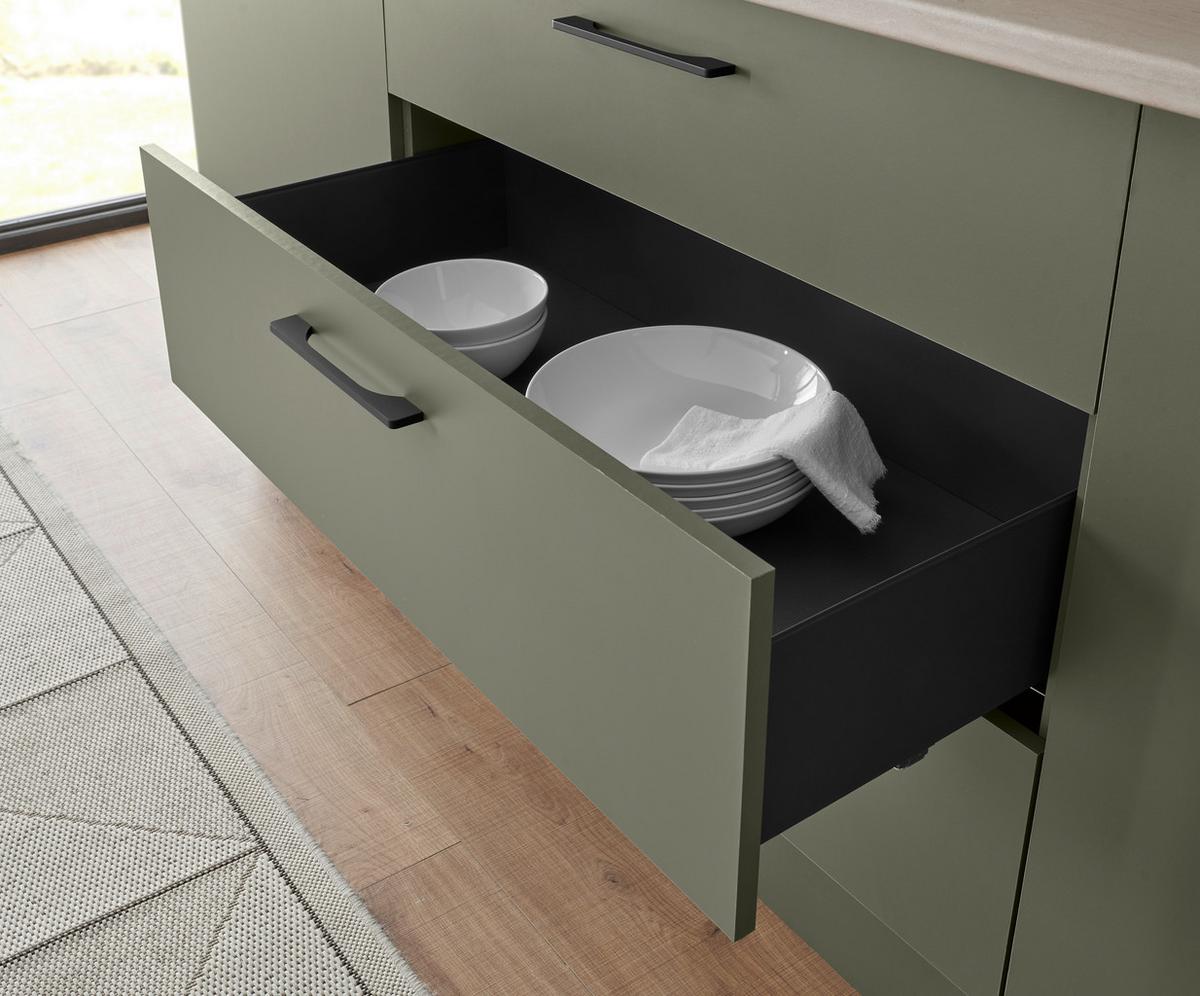 Kuchyňský blok bez spotřebičů MINT - černá/zelená, Design, kov/kompozitní dřevo (260cm) - MID.YOU