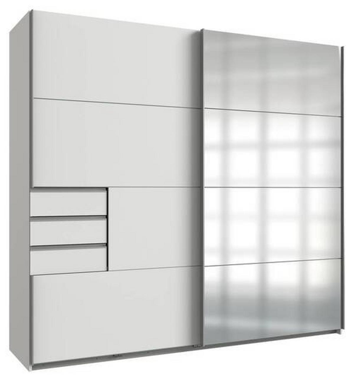 Schwebetürenschrank B: 225cm Saigon Weiß - Klar/Alufarben, KONVENTIONELL, Holzwerkstoff (225/210/64cm) - MID.YOU