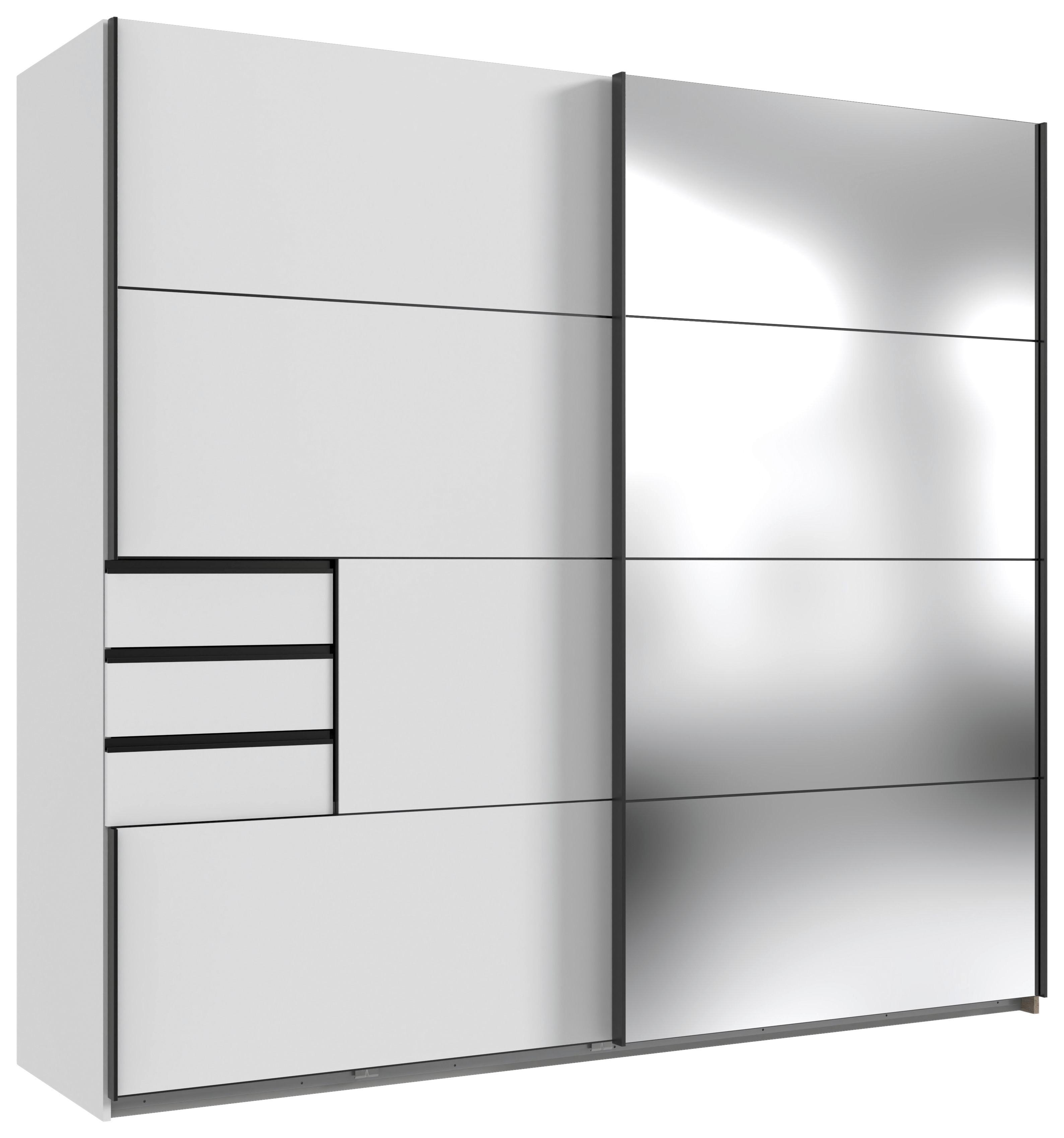 Schwebtürenschrank mit Spiegel 225cm Saigon Weiß - Weiß, MODERN, Holzwerkstoff (225/210/64cm) - P & B