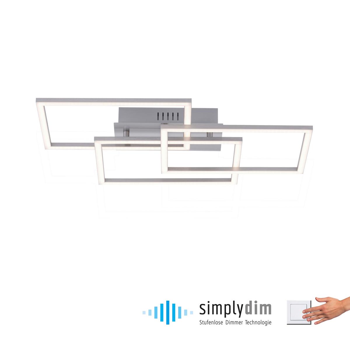 LED-Deckenleuchte Iven L: 54 cm dimmbar mit Memory-Funktion - Alufarben, Design, Kunststoff/Metall (54/33,5/7,5cm)