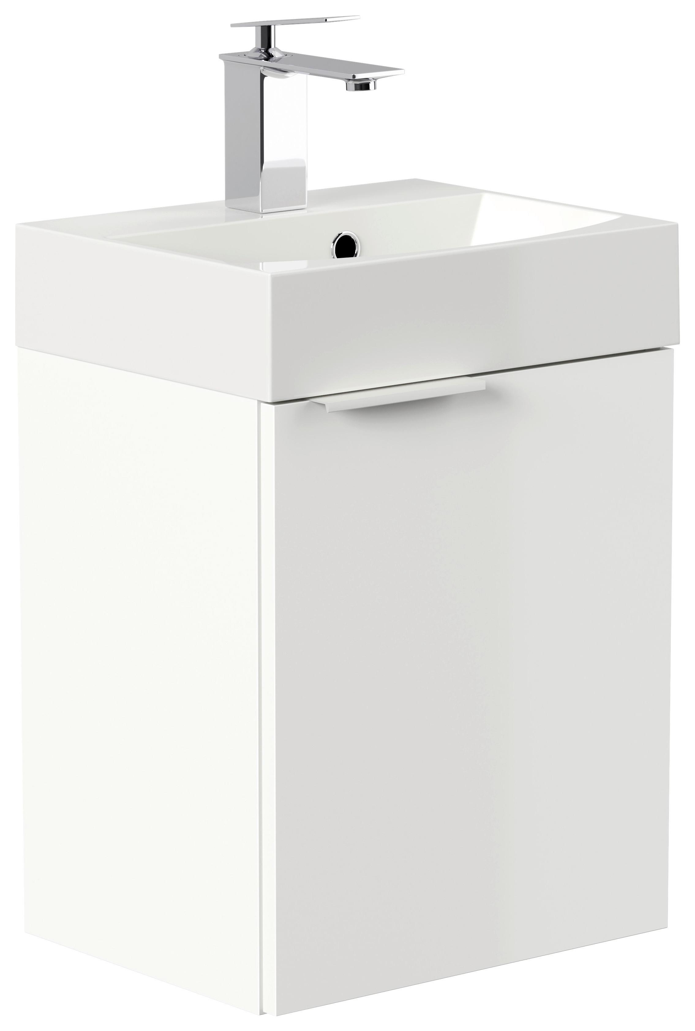 Gästebad Cubi Weiß Hochglanz B: 40 cm - Weiß Hochglanz/Weiß, MODERN, Holzwerkstoff/Stein (40cm) - MID.YOU