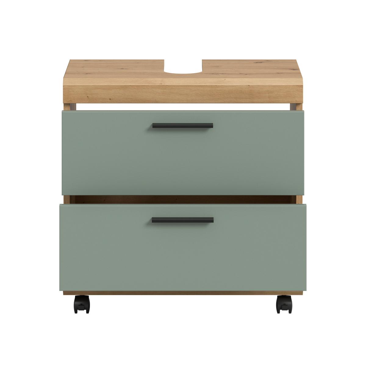 Waschbeckenunterschrank Scout Salbeigrün/Eiche Dekor B: 60cm - Salbeigrün/Schwarz, Trend, Holzwerkstoff (60/60/34cm) - MID.YOU