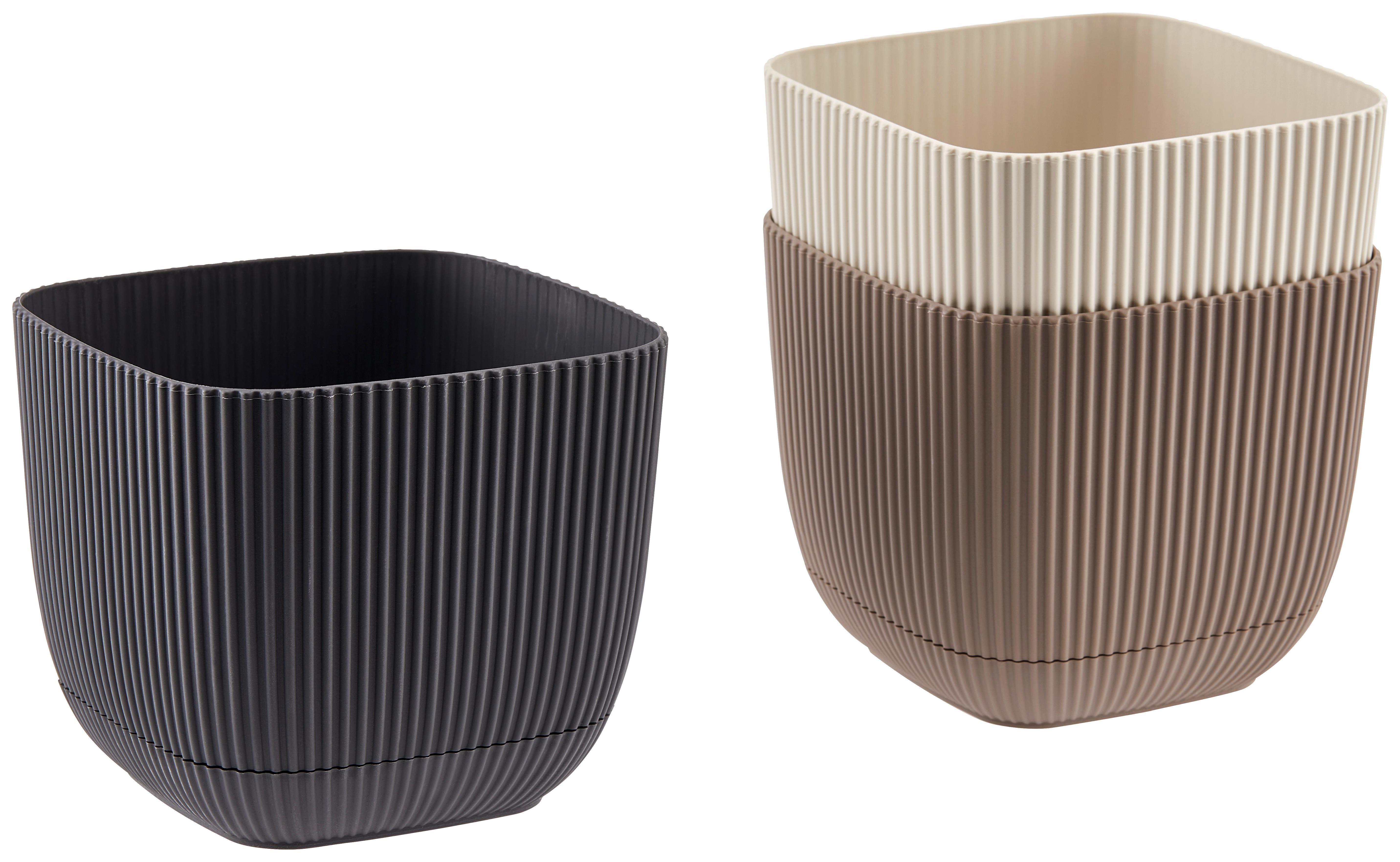 Pflanztopf Liah Kunststoff In- & Outdoor Ø 15 cm - Anthrazit/Beige, KONVENTIONELL, Kunststoff (15/15/13cm) - Luca Bessoni