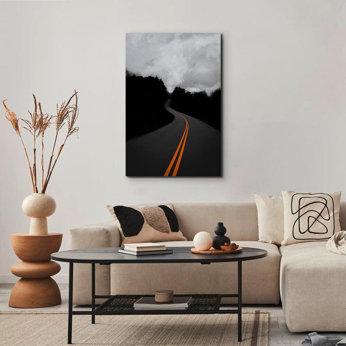 Leinwandbild Path B: 40 cm Schwarz Dunkelgelb Grauweiß - Dunkelgelb/Grauweiß, Basics, Holzwerkstoff/Textil (40/60/1.2cm) - artgeist