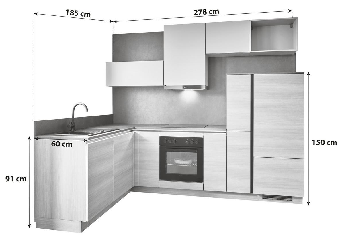 ECKKÜCHE IP2200/IP3150 - Eichefarben/Hellgrau, Design, Holzwerkstoff (185/278cm) - Impuls