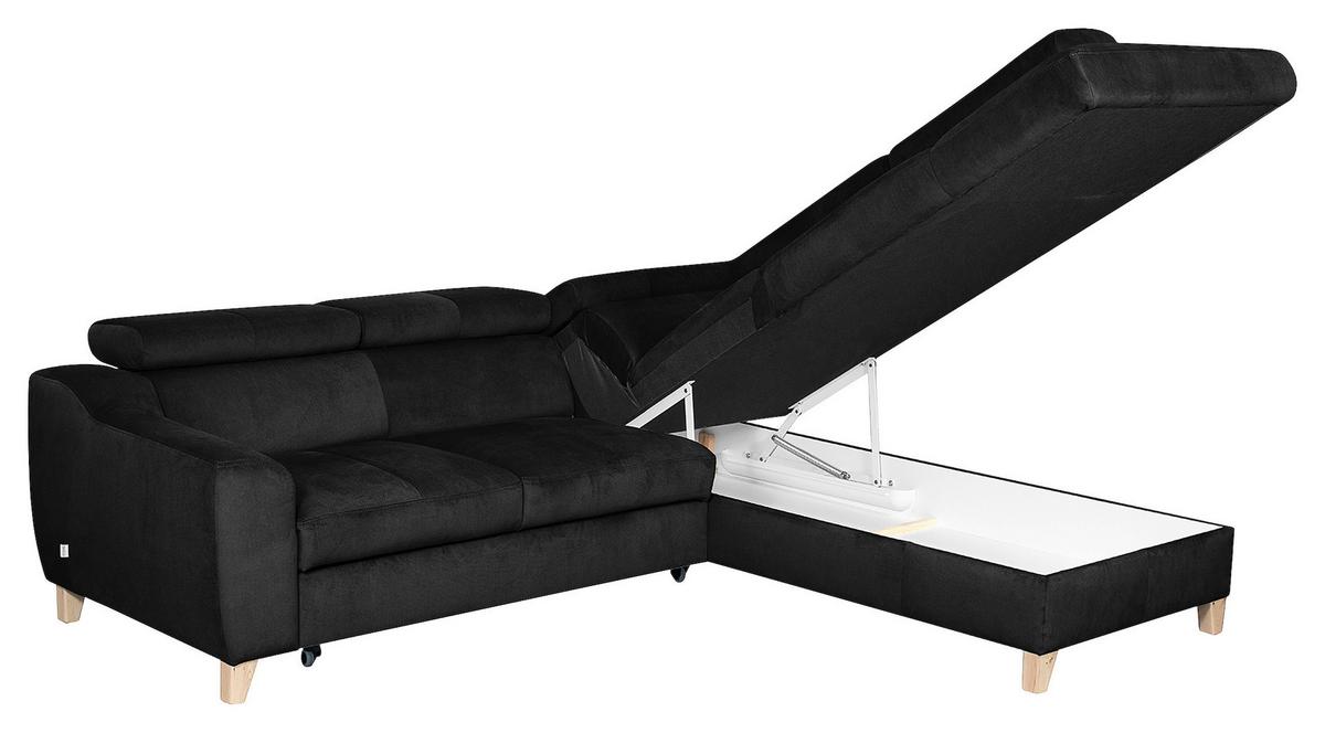 Ecksofa Aspen mit Bettkasten Webstoff Schwarz 245x208 cm - Buchefarben/Schwarz, Design, Textil (245/208cm) - Livetastic