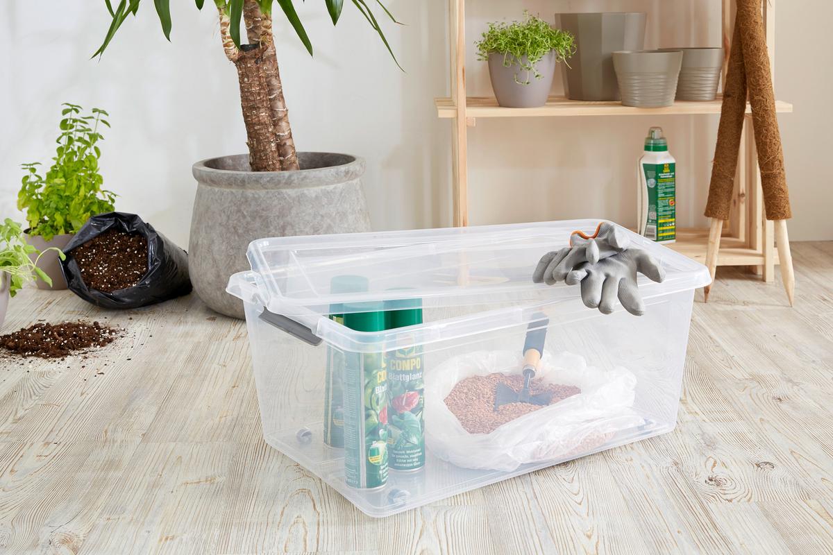 Aufbewahrungsbox mit Deckel Mila 40l, 58x39x26 cm - Transparent/Schwarz, Basics, Kunststoff (58/39/26cm) - Homezone