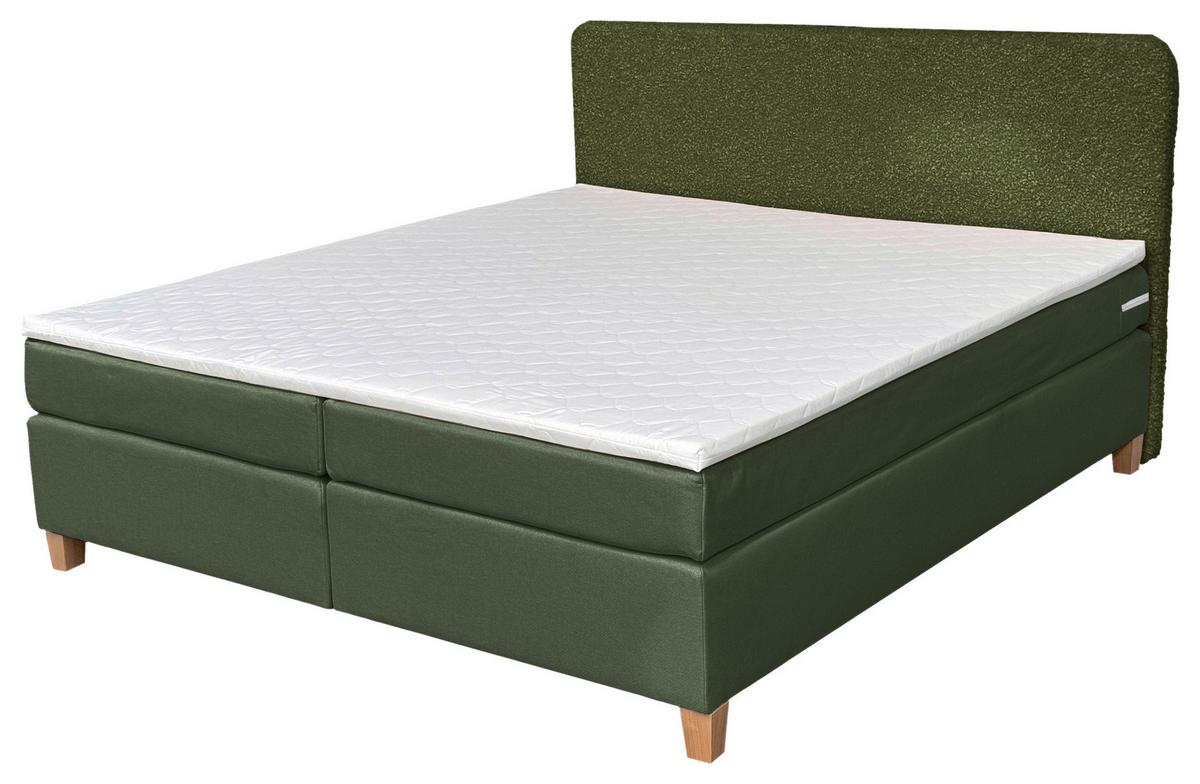 Boxbett mit Topper 180x200 Rolf - Dunkelgrün, Basics, Holzwerkstoff/Textil (180/200cm) - Livetastic