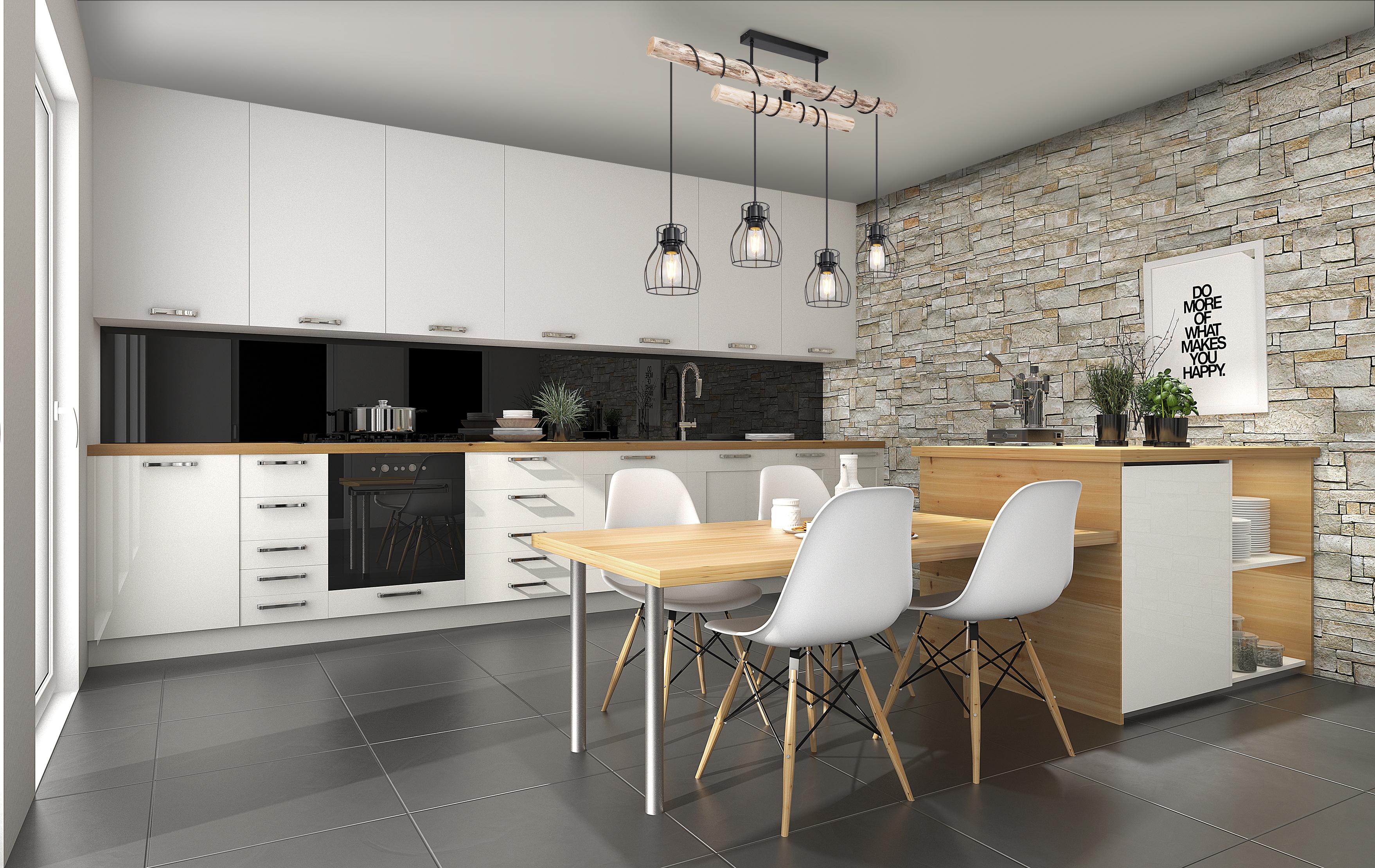 Deckenleuchte Mina L: 90 Cm - Schwarz/Naturfarben, Basics, Holz/Metall (90/14/100cm) - Globo