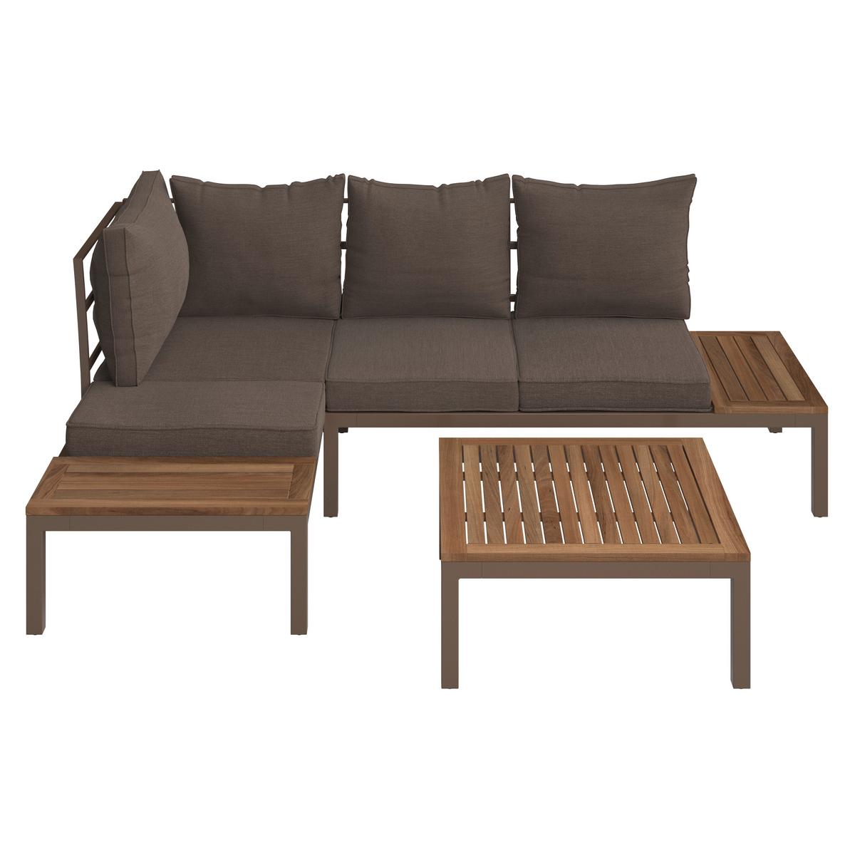 TERASOVÁ SEDACÍ SOUPRAVA LIA - hnědá/barvy akácie, Moderní, kov/dřevo (138/77/207cm) - Mömax