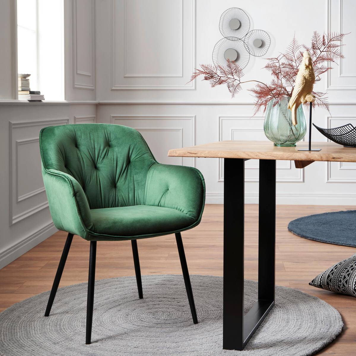 Armlehnstuhl-set 2er Salerno Bezug: Samtgrün - Dunkelgrün/Schwarz, MODERN, Textil/Metall (63/87/64cm) - MID.YOU