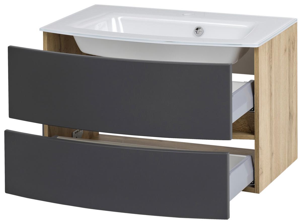 Waschbecken Mit Unterschrank Kopenhagen B: 80 Cm Weiß - Eichefarben/Weiß, KONVENTIONELL, Glas/Holzwerkstoff (80cm) - Held