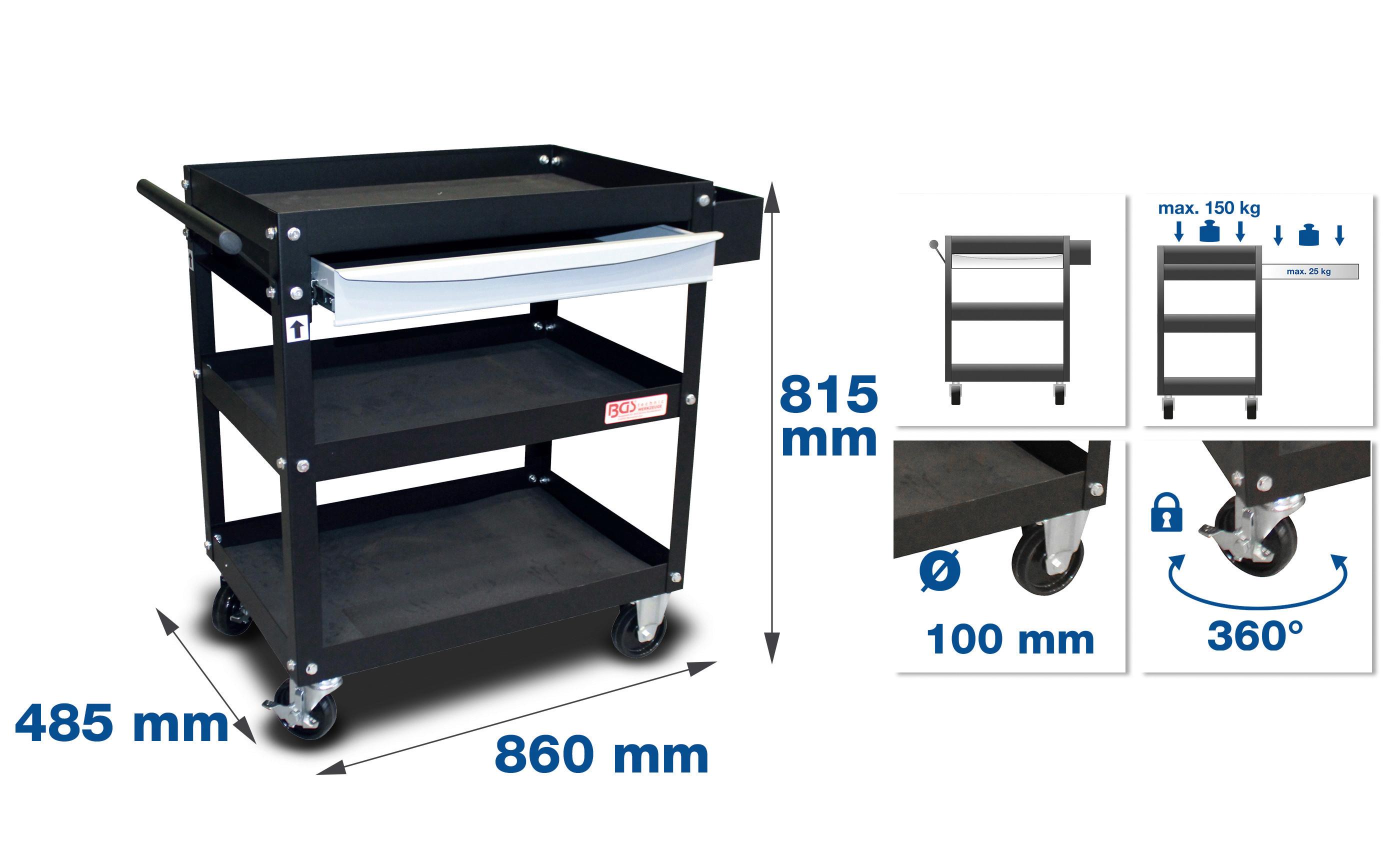 Werkstattagen-montagewagen Schwarz/weiß B: 86 Cm - Schwarz/Weiß, Basics (86/81,5/48,5cm)