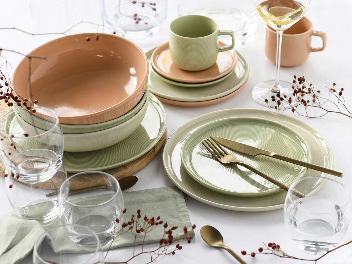 Kombiservice 30-Teilig. Porzellan, multicolor - Salbeigrün/Creme, Basics, Keramik - Creatable