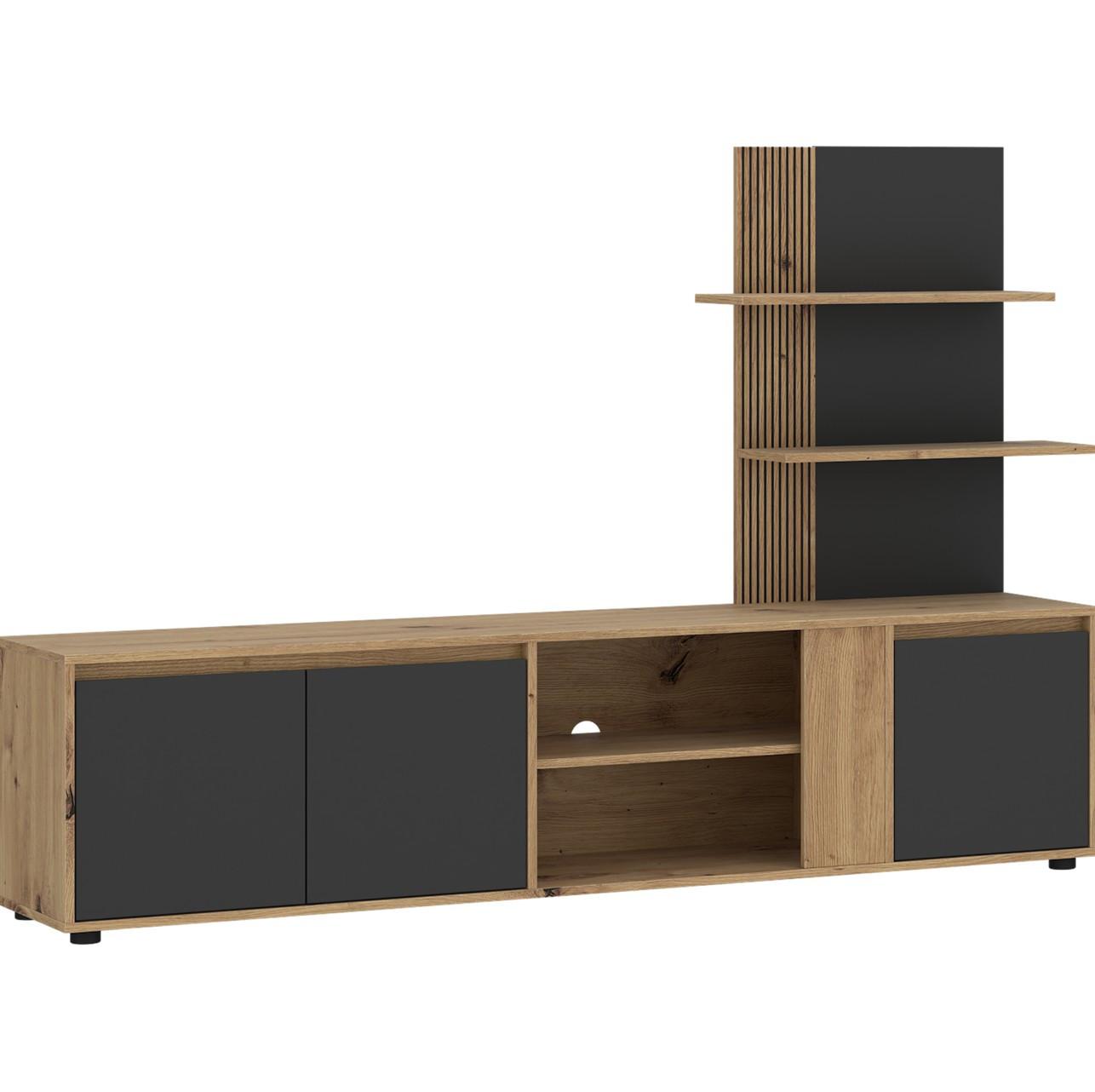 Wohnwand Caneva 2 Anthrazit/Eichefarbe B:202,5cm - Anthrazit/Eiche Artisan, Design, Holzwerkstoff (202,5/133,5/40,3cm) - Livetastic