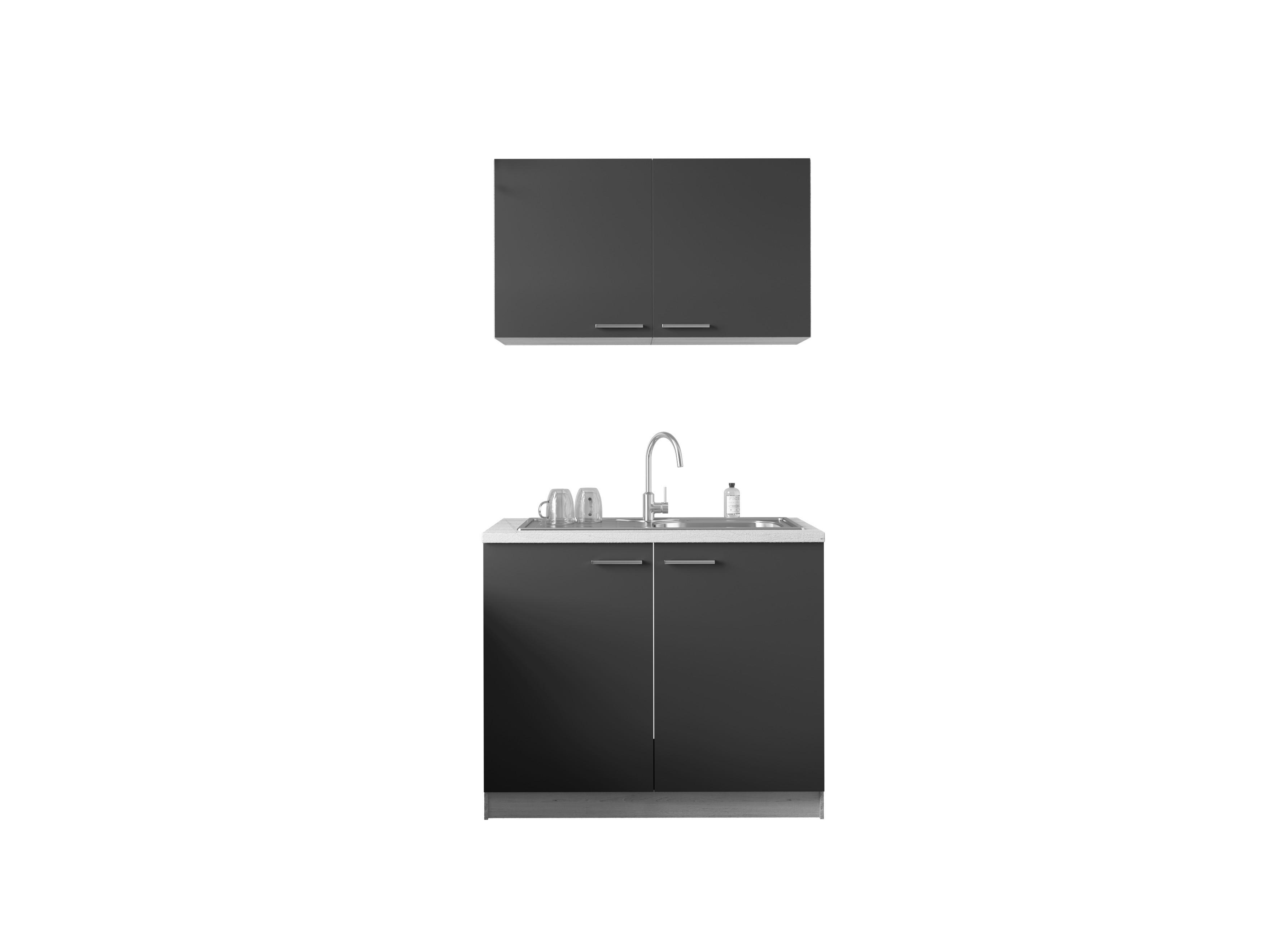 Miniküche Merle Schwarz, Eiche Dekor B: 100 cm - Eichefarben/Schwarz, Basics, Holzwerkstoff (100cm) - Respekta