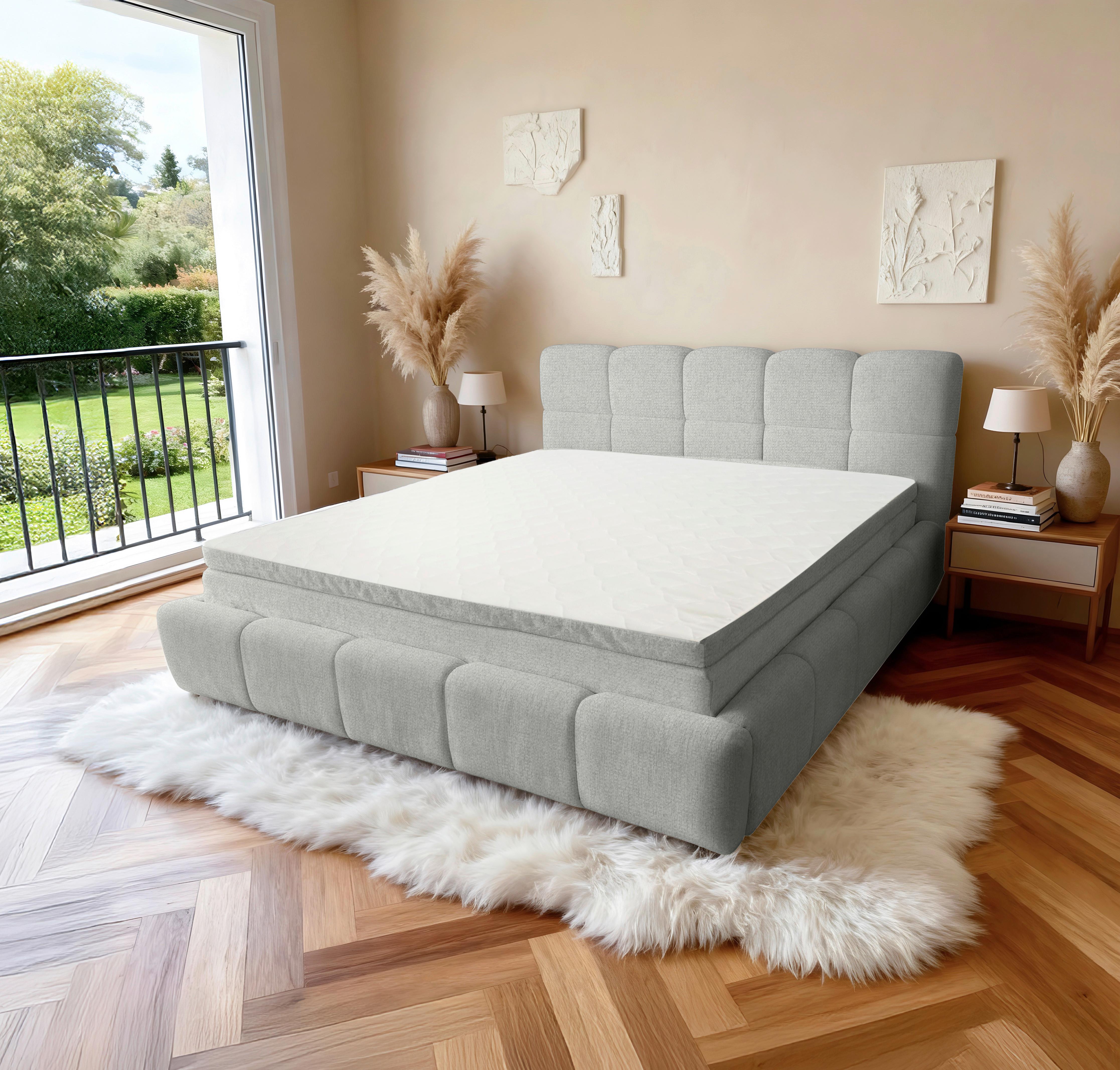 Polsterbett Noe Hellgrau, Lf: 140x200 cm - Hellgrau/Schwarz, Trend, Textil/Metall (140ml)