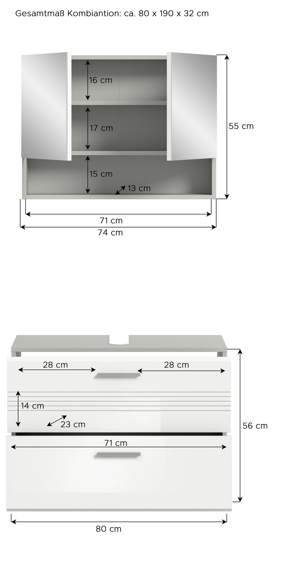 Badezimmer Copa Grau Weiß Hg B: 80 Cm - Weiß Hochglanz/Schwarz, MODERN, Holzwerkstoff (80cm) - MID.YOU