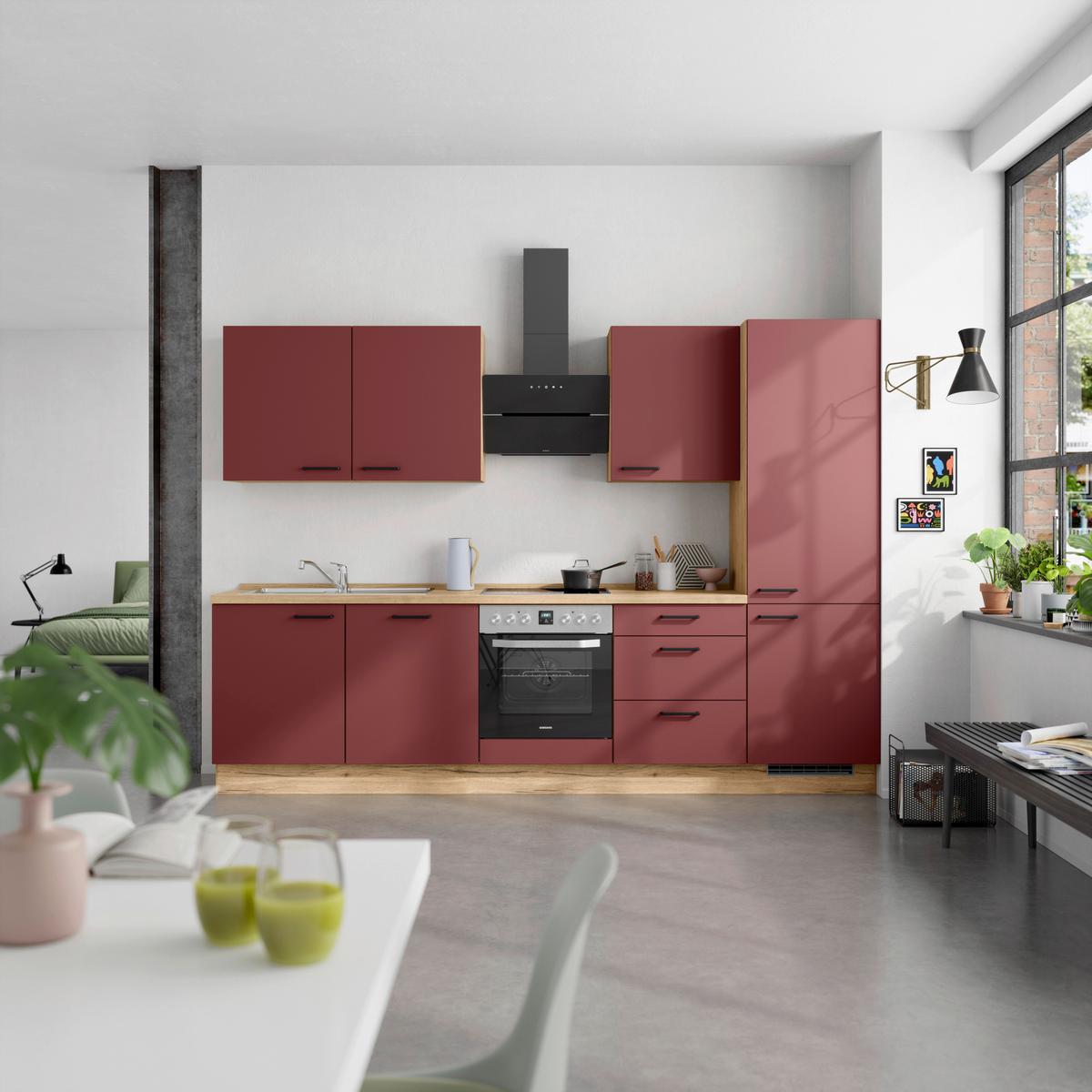 Küchenleerblock Easytouch High-Line, H10 Re. - Eichefarben/Rot, MODERN, Holzwerkstoff (300cm) - Nobilia