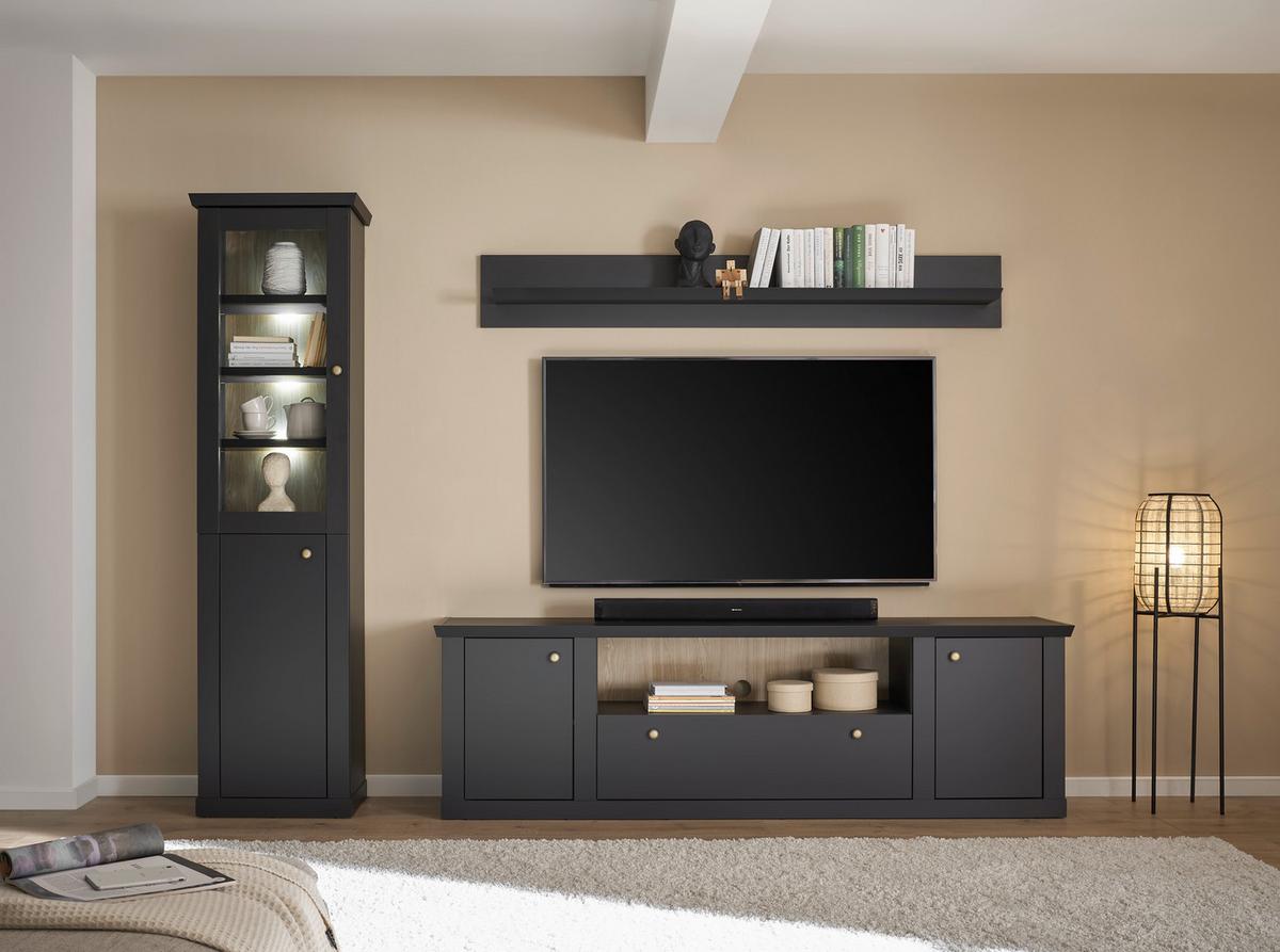Vitrine Lincoln Schwarz/Eichefarben B: 55cm - Eichefarben/Schwarz, Design, Holzwerkstoff (55/200/39cm) - MID.YOU