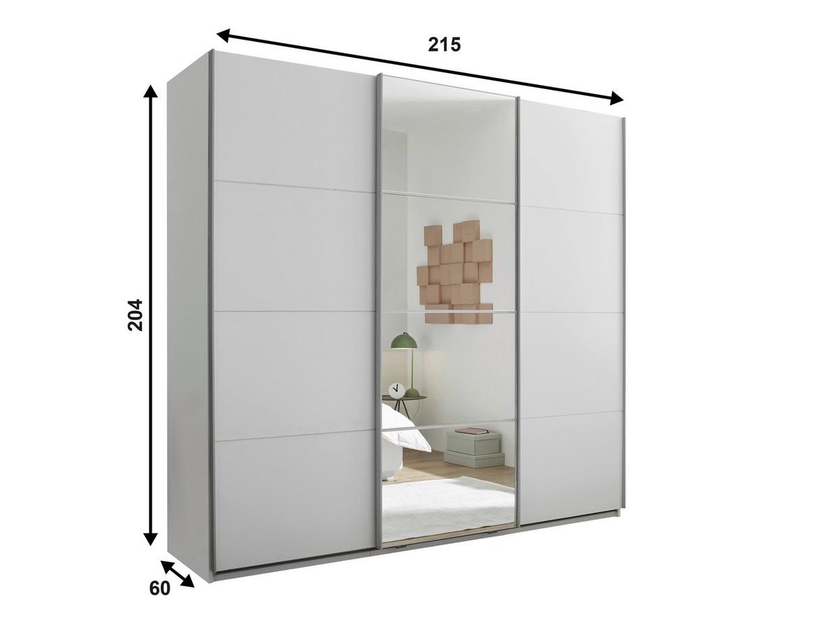 Schwebetürenschrank 3-Trg. inkl. Zubehör, Weiß - Weiß, KONVENTIONELL, Glas/Holzwerkstoff (215/204/60cm)