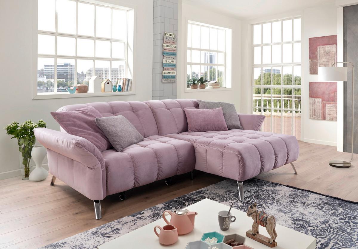 Ecksofa Coast Flieder Samt - Flieder/Schwarz, MODERN, Holzwerkstoff/Textil (244/173cm)