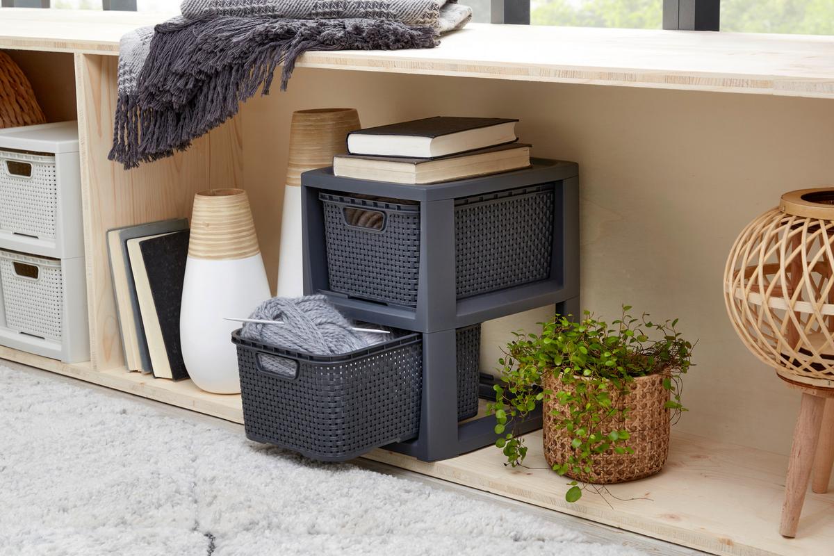 Fiókos Tároló Rattan - antracit/fehér, Basics (24,1/29,6/33cm) - Ondega