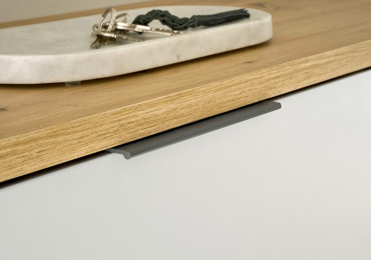 Kommode 85 Cm Milan, Weiß/eiche Dekor - Dunkelgrau/Silberfarben, Design, Holzwerkstoff (85/105/38cm) - MID.YOU