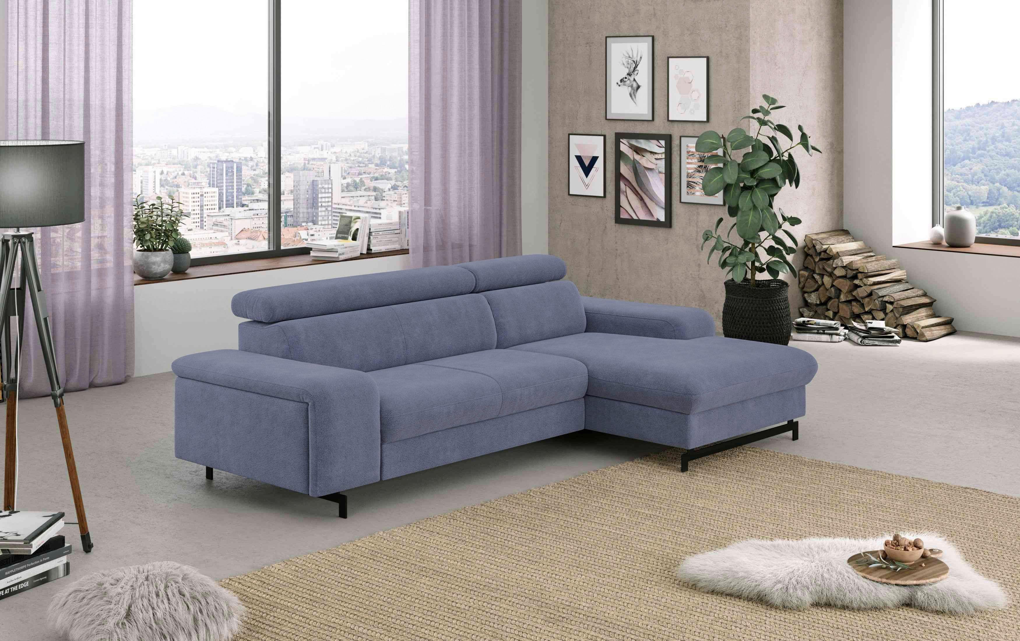 Ecksofa mit Bettkasten Emma Blau 267x165 cm - Blau/Schwarz, Textil (267/165cm) - MID.YOU