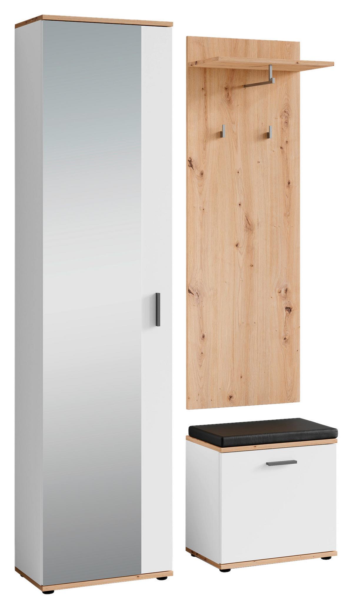 Garderobe Jakob 4-teilig Eiche Artisan/weiß B: 49 Cm - Weiß/Eiche Artisan, Design, Holzwerkstoff (49/196/30cm) - MID.YOU