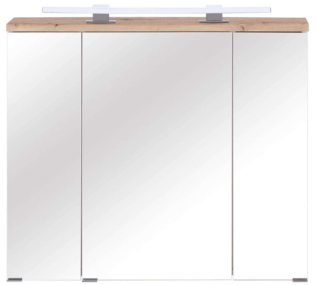 Spiegelschrank Marbella Mit Led 3-Türig Bht: 80x70x20 Cm - Weiß, MODERN, Glas/Holzwerkstoff (80/70/20cm)