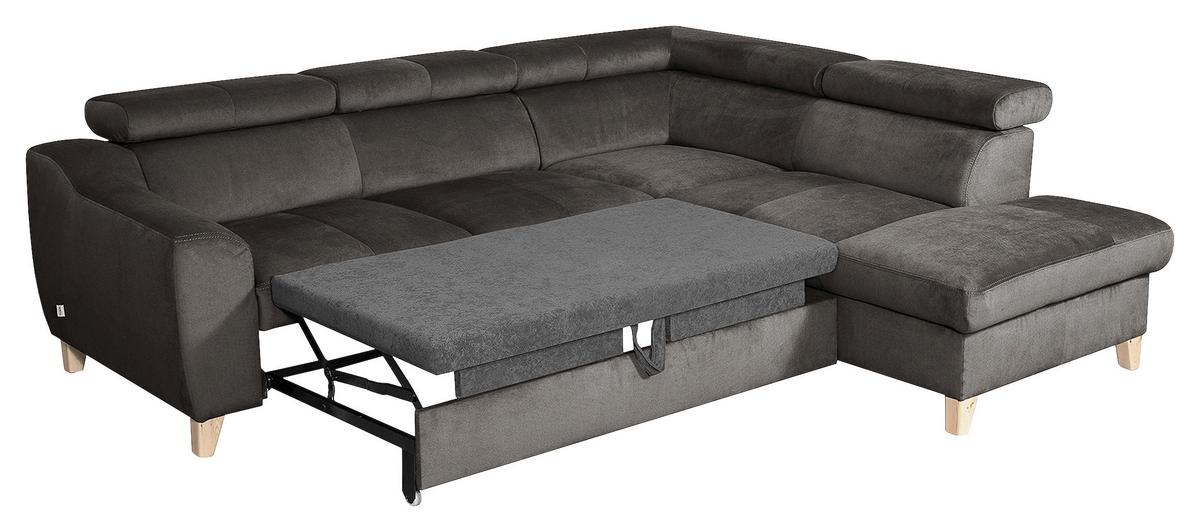 Ecksofa Aspen Mit Bettkasten Webstoff Dunkelgrau 245x208 Cm - Dunkelgrau/Buchefarben, Design, Textil (245/208cm) - Livetastic