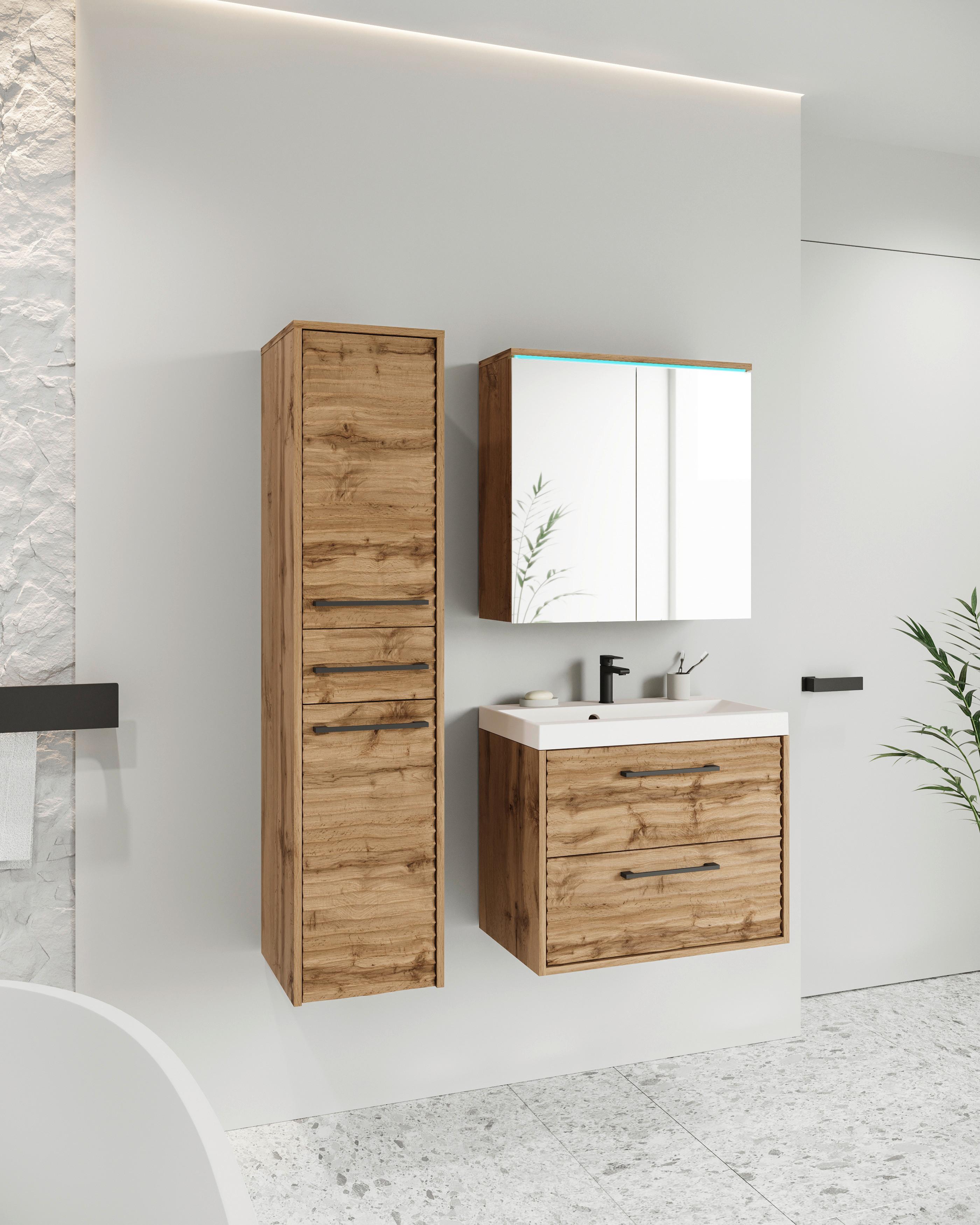 Badmöbel-Set 4-Tlg. inkl. LED Toronto100cm - Eiche Wotan/Weiß, LIFESTYLE, Keramik/Holzwerkstoff (90cm) - P & B