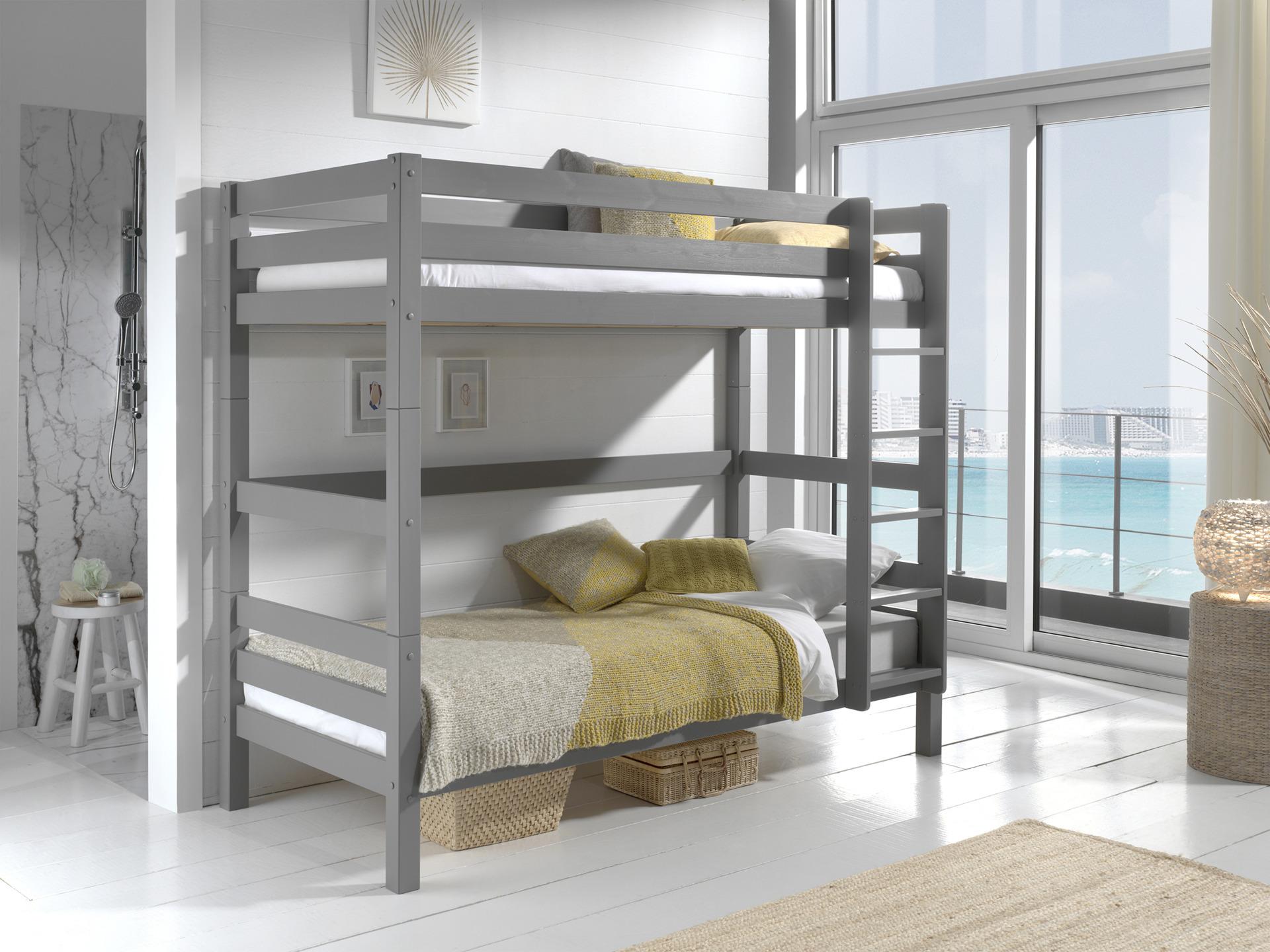 Etagenbett Pino Grau Kiefer Massiv mit Leiter - Grau/Kieferfarben, MODERN, Holz (90/200cm) - MID.YOU