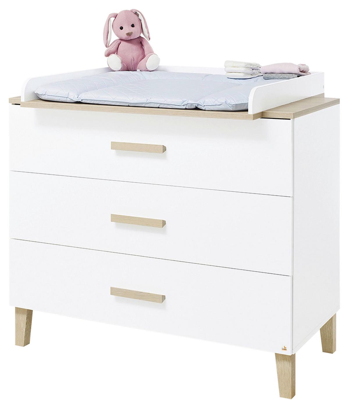 Wickelkommode Weiß/Eiche - Eichefarben/Weiß, Design, Holz/Holzwerkstoff (110/101/56-77cm) - Pinolino